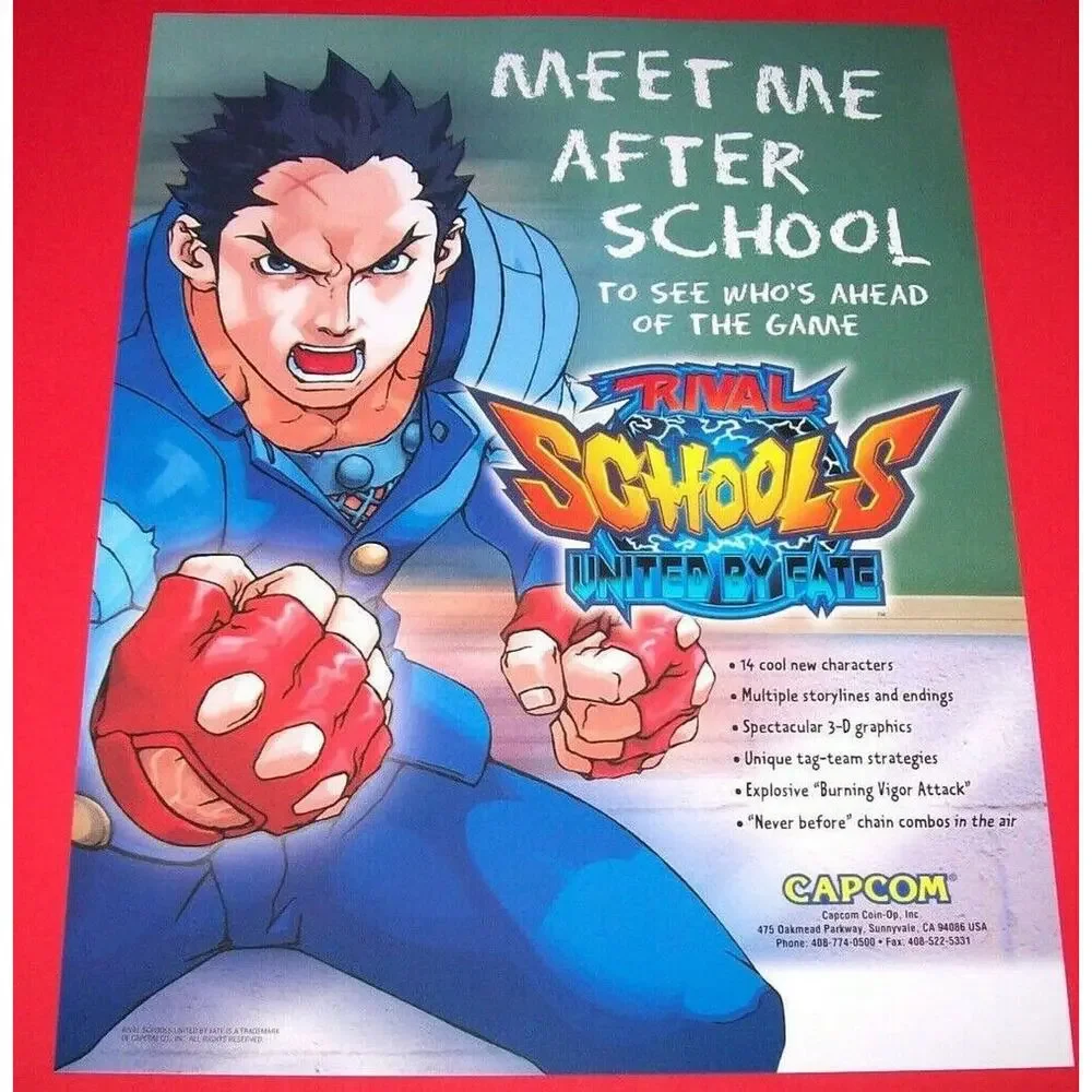 Rival Schools United By Fate Capcom Arcade Flyer Original NOS 1998 Art Print - Picture 2 of 3